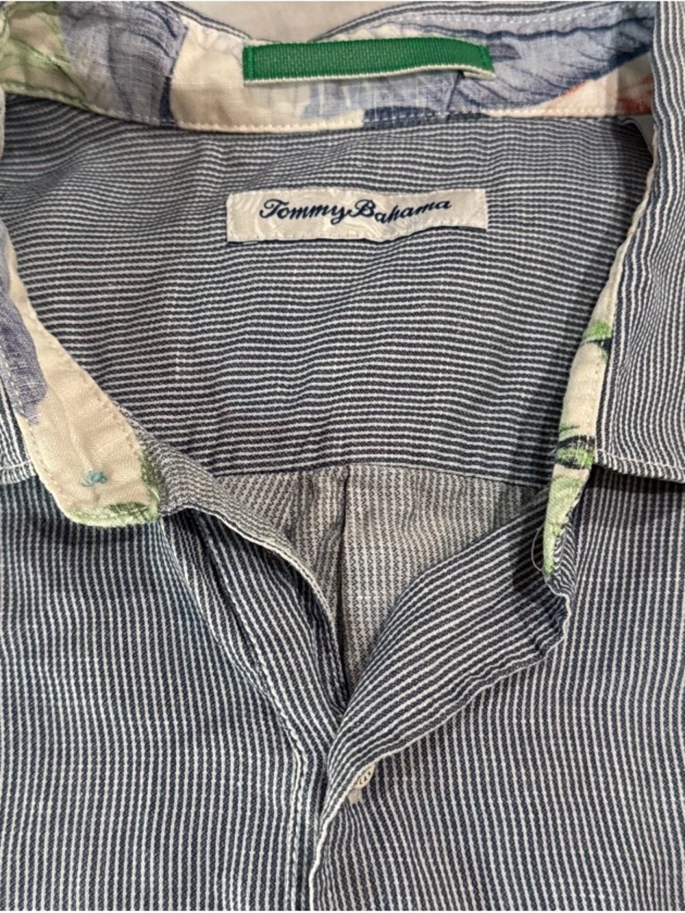 Tommy Bahama Mens Linen Blue Striped Short Sleeve Relax Button Down L Large